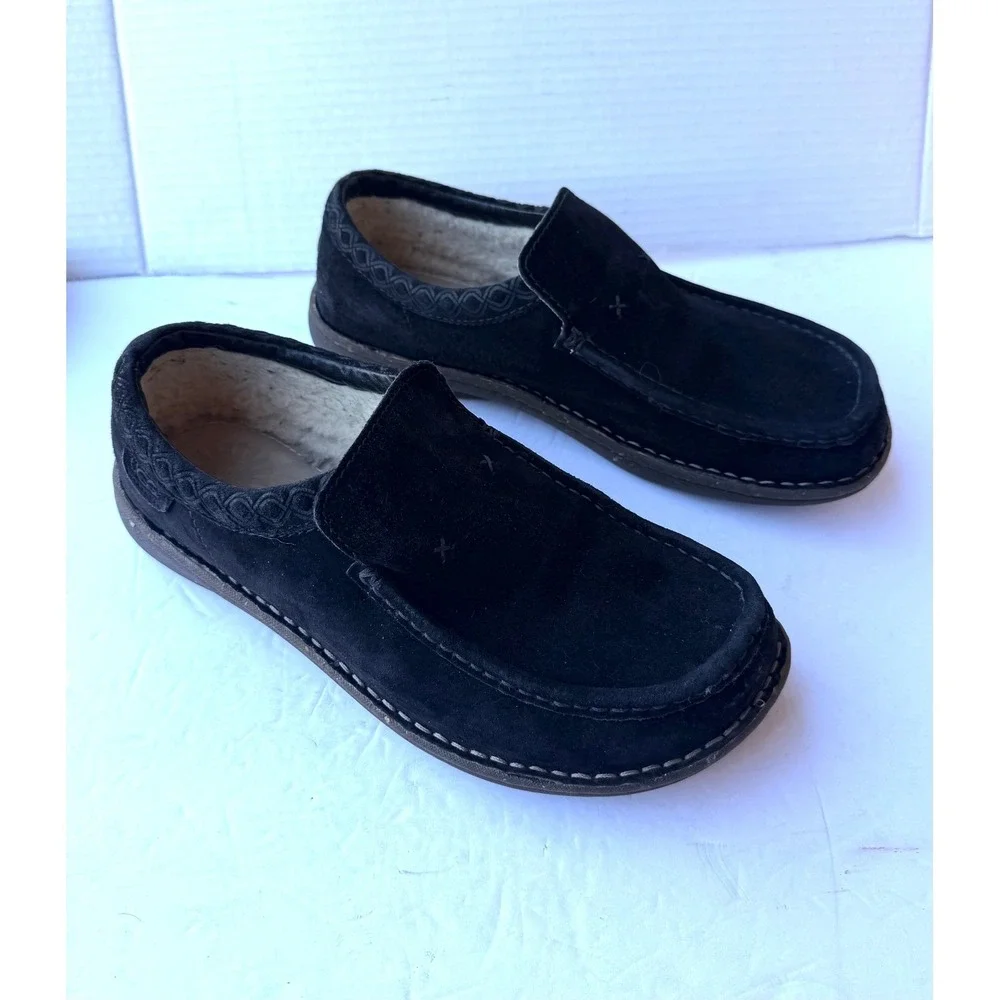 UGG Black Suede Ascot Whipstitch Slip On Casual Moccasin Loafer 1747 Shoes Sz 10
